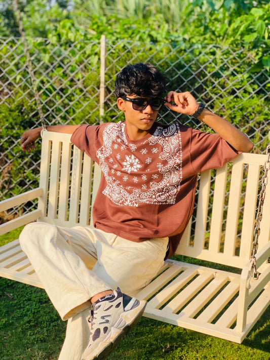 Brown Paisley Boxy Fit T-shirt